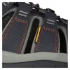 A close-up view of a dark gray sandal with orange stitching and a small orange tag. Podgląd zdjęcia produktu