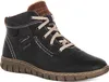 A single black leather boot with tan laces and brown trim, shown against a white background. Voir les images du produit