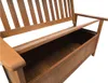 A close-up view of a wooden garden bench with its storage compartment open. Produktbild-Vorschau