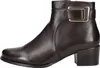 A single brown leather ankle boot with a gold buckle detail, shown from the side against a white background. Voir les images du produit
