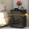 2x Nachttisch,Nachtschrank mit LED Licht,Nachtkommode mit 3 Produktbild-Vorschau 2