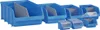 A collection of blue plastic storage bins of varying sizes, some with dividers and clear lids, arranged on a white background. Anteprima dell’immagine prodotto