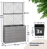 A diagram showing the dimensions of a grey rattan-effect planter box with a trellis. Anteprima dell’immagine prodotto