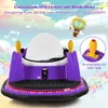 A purple children's ride-on bumper car with colorful lights and cartoon graphics in the background. Náhľad obrázku produktu