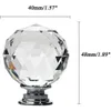 A faceted crystal sphere knob with a silver base, shown with dimensions indicated by text overlays. Produktbild-Vorschau