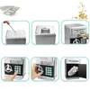 A collage of images demonstrating the features and use of an electronic piggy bank safe. Náhled obrázku produktu