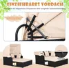 A collage of images showing a retractable canopy on a daybed and two views of the daybed itself. Voir les images du produit