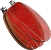 A toilet seat with a red wooden slat design and silver hinges, shown from a diagonal angle. Podgląd zdjęcia produktu