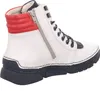 A side view of a white, red, and black high-top sneaker boot. Náhled obrázku produktu