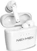 A white pair of wireless earbuds and their charging case are displayed against a white background. Produktbild-Vorschau