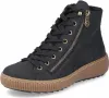 A studio shot of a black high-top sneaker with a brown sole. Produktbild-Vorschau