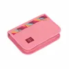 A pink pencil case with a colorful geometric pattern on the top edge and a small logo on the front. Voir les images du produit