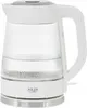 A white electric kettle with a glass body is shown against a white background. Produktbild-Vorschau