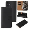A collage of images showing a black flip-style phone case from different angles, including one with a phone inside and card slots. Produktbild-Vorschau