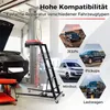 A product image showing a car repair creeper/stand in a garage setting, with overlaid graphics showcasing compatibility with different vehicle types. Podgląd zdjęcia produktu