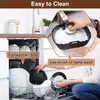 A collage showing how to clean air fryer accessories, with one part showing them in a dishwasher and another showing handwashing. Produktbild-Vorschau