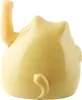 A side view of a round, beige Maneki-neko (waving cat) figurine with a tail curled at the bottom and a raised tail or handle at the top. Produktbild-Vorschau