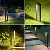 Collage of four images showing outdoor pathway lights in different garden settings at night. Anteprima dell’immagine prodotto
