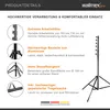 A product detail image showcasing a lamp stand with feature callouts. Podgląd zdjęcia produktu