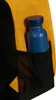 Close-up of a blue water bottle in a mesh side pocket of a yellow and black backpack. Produktbild-Vorschau
