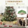 A decorated Christmas tree with a wooden tree collar, surrounded by gifts and decorations, with inset images showing product details. Produktbild-Vorschau