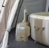 An inflatable hot tub and its pump are set up inside a tent. Náhled obrázku produktu
