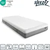 A white and gray mattress is shown on a white background, with various certifications and feature icons displayed below. Produktbild-Vorschau