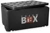 A black insulated box with its lid partially open, shown against a white background. Produktbild-Vorschau