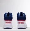 The back view of two white Adidas high-top sneakers with blue and red accents. Produktbild-Vorschau