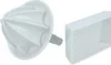 A white citrus juicer attachment and a white rectangular attachment with a grid pattern are shown against a white background. Produktbild-Vorschau
