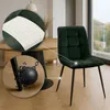A dark green velvet dining chair is shown in a room with a round wooden table and a large window. Insets highlight the chair's cushioning and durability. Anteprima dell’immagine prodotto