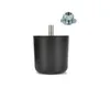 A black plastic furniture foot with a metal screw and a separate metal nut on a white background. Produktbild-Vorschau