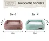 A size chart showing two dog beds, one small and one medium, with dimensions indicated. Náhľad obrázku produktu