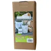 A cardboard box with a product label showing plant pots and gardening tools. Produktbild-Vorschau