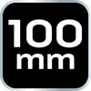 A black square with rounded corners containing the text "100 mm" in large white font, and "mm" in smaller white font below it. The background has a gradient of light gray on the left and top edges. Náhľad obrázku produktu