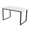 A rectangular dining table with a white marble-effect tabletop and black metal legs, shown against a white background. Podgląd zdjęcia produktu