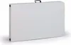 A folded white catering table with a black handle is shown against a white background. Produktbild-Vorschau