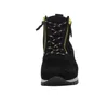 A black leather boot with gold zippers and laces is shown against a white background. Produktbild-Vorschau
