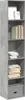 A tall, narrow, concrete-gray bookshelf with several shelves. The top shelf has two framed pictures. The second shelf has a stack of books. The third and fourth shelves have stacks of books. The bottom shelf has a gray storage box with a handle. Produktbild-Vorschau
