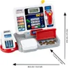 A toy cash register with accessories and dimensions shown. Produktbild-Vorschau
