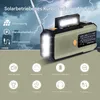 A product image showcasing a solar-powered emergency radio with its features highlighted by text and icons. Produktbild-Vorschau
