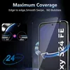 A close-up of a smartphone screen protector being applied to a Samsung Galaxy S24 FE. Produktbild-Vorschau