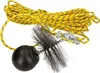 A chimney cleaning brush set with a rope and weight is laid out on a white background. Produktbild-Vorschau