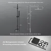 Diagrams and illustrations of a shower system with dimensions, and a separate image showing mounting accessories. Podgląd zdjęcia produktu