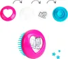 An instructional diagram showing how to assemble a hairbrush with a customizable photo frame. Produktbild-Vorschau