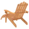 A wooden Adirondack chair with a footrest, viewed from the back. Náhled obrázku produktu