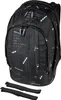 A black backpack with a geometric pattern and two black straps in the foreground. Voir les images du produit