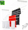 A ceiling-mounted clothes drying rack with laundry hanging on it. Produktbild-Vorschau