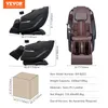 A collage of images showing a massage chair in different positions, its dimensions, and a diagram of its packaging, along with product specifications. Produktbild-Vorschau