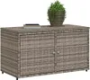 A gray poly rattan garden cabinet with two doors and a plant on top. Náhled obrázku produktu